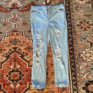 Express girlfriend high rise light wash with holes